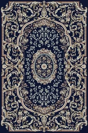 Turkish Rug / Carpet Blue Round Detailed Rug