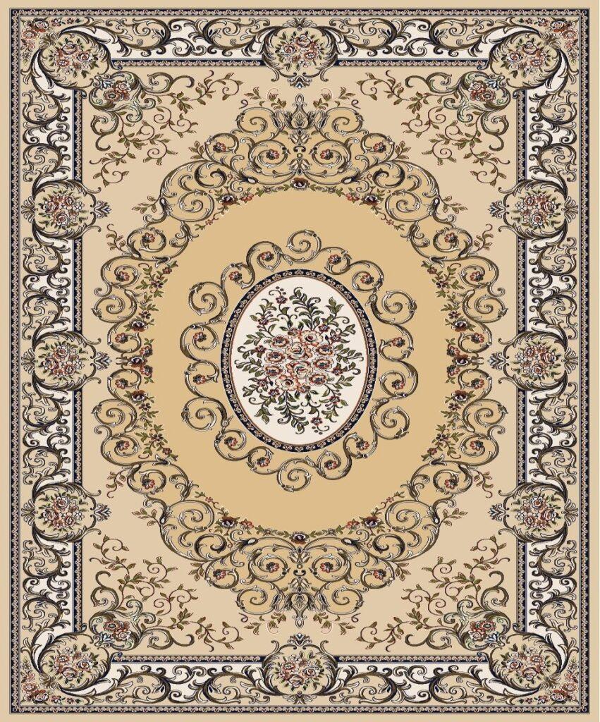 Polyester Chenille Cream Round Floral Rug