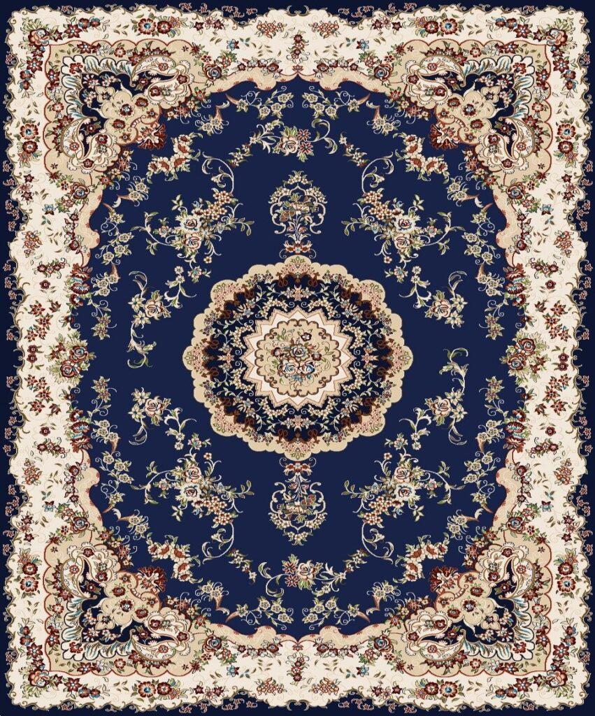 Polyester Chenille Blue Round Shaped Detailed Rug