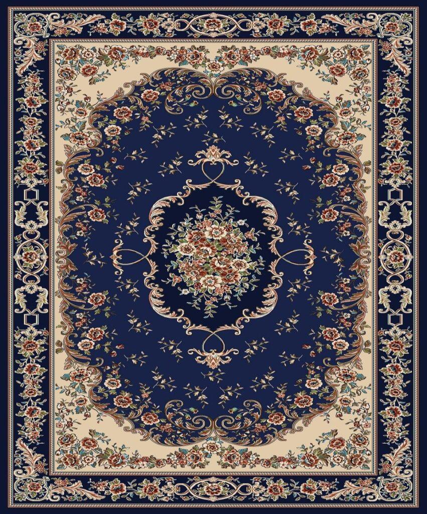 Polyester Chenille Blue Floral Rug