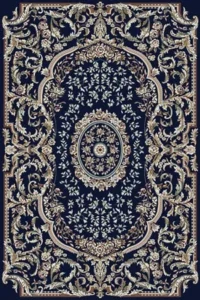 Turkish Rug / Carpet Blue Round Detailed Rug